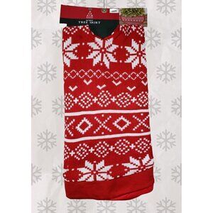 NWT Knitted Christmas Tree Skirt - Size 48" - Snowflakes -‎ Red & White - NEW